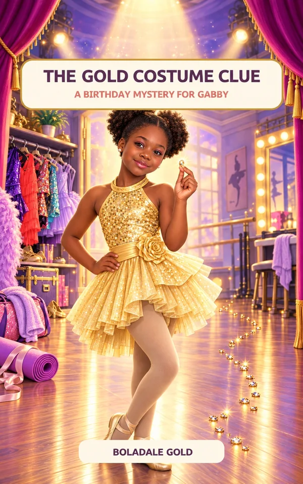 Cover of The Gold Costume Clue, Gabby in a gold sequined costume in a dance studio